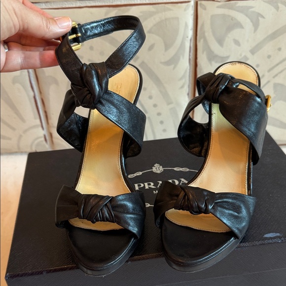 Prada Black Leather Knot Heels - Picture 1 of 10